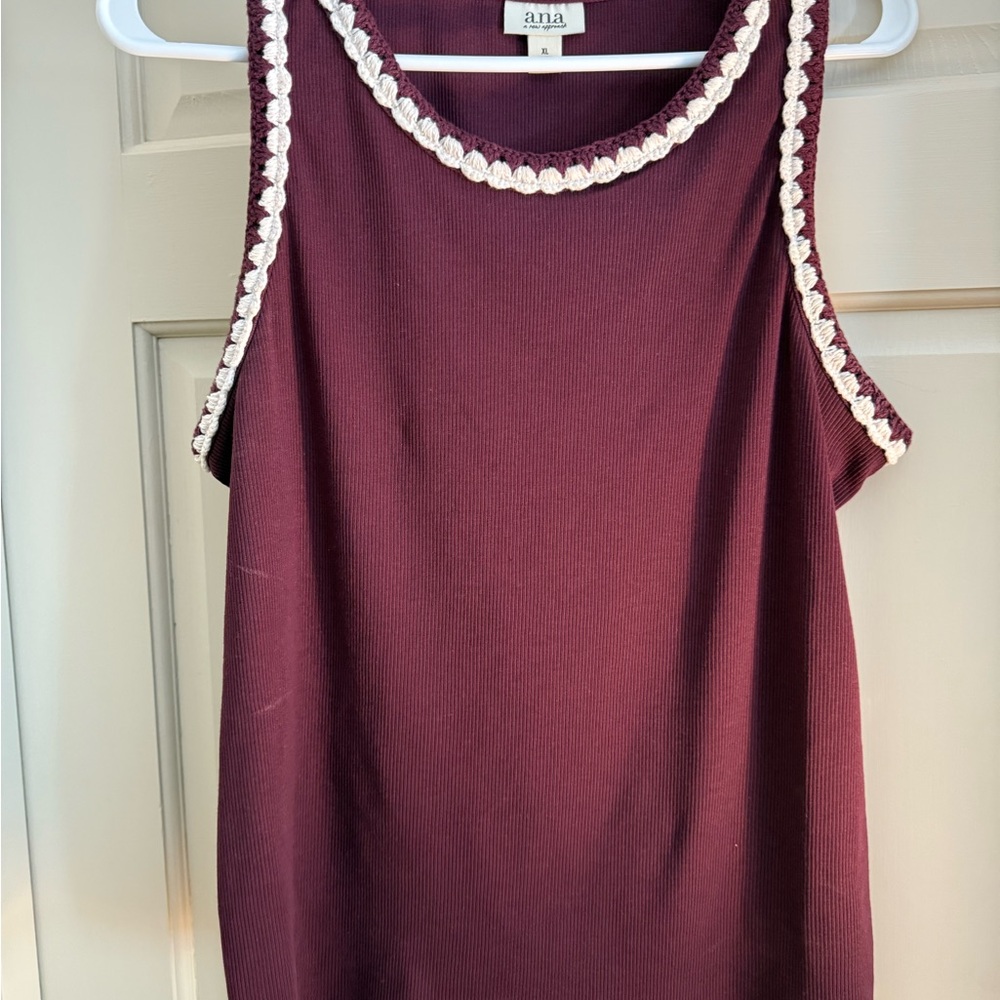 a.n.a Red Sleeveless Tank Top with Pearl Embellishment